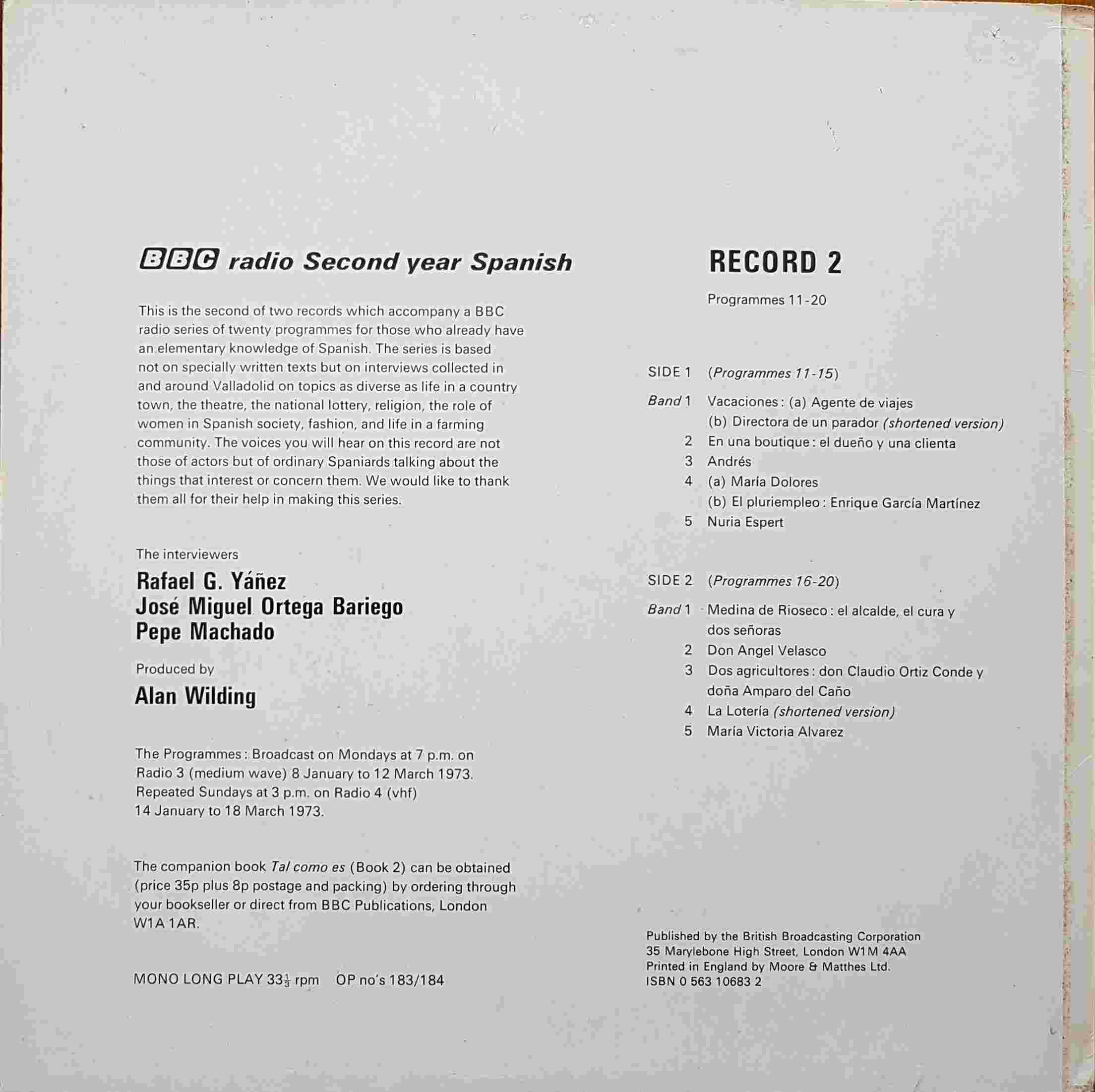 Picture of OP 183/184 Tal como es - BBC radio Second year Spanish - Record 2 - Programmes 11 - 20 by artist Carmen Ruiz / Pepe Machado from the BBC records and Tapes library
